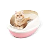 貓砂盆 防噴濺高級雙層木砂貓砂盆 橢圓 (粉紅)