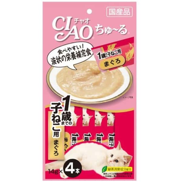 CIAO 肉泥 貓零食 1歲以下 金槍魚肉醬 14g 4本入 (粉紅) (SC-80) (圖片1)
