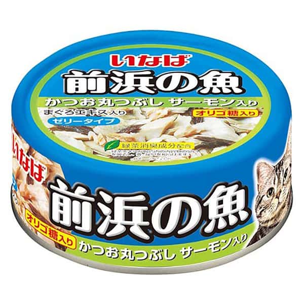 CIAO CIAO 貓罐頭 INABA 前浜の魚 原條拆肉鰹魚+三文魚 115g 115g  正面圖