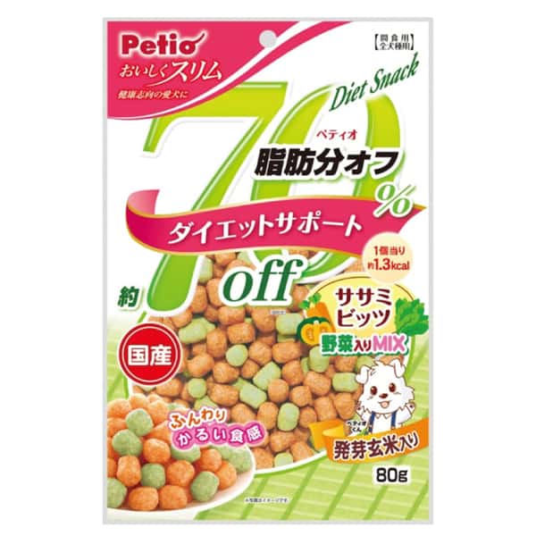 Petio Petio 狗零食 日本產 70% off 低脂雞胸肉蔬菜粒 減肥輔助 80g 80g 正面圖
