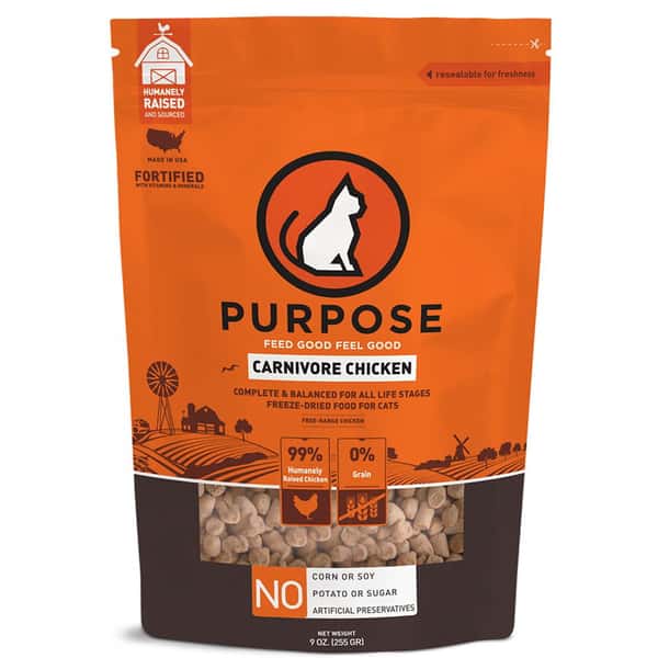 PURPOSE PURPOSE 貓糧 凍乾脫水生肉肉粒 單一蛋白 雞肉 9oz 9oz 正面圖