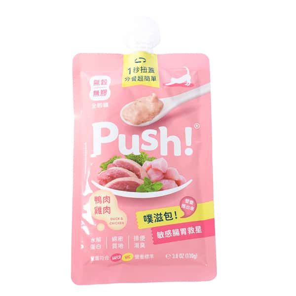 Push! Push! 噗滋包 機能貓貓主食肉泥 櫻桃鴨 110g 110g 背面圖
