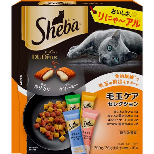 Sheba Sheba Duo Plus 貓零食 日本貓貓夾心酥 去毛球護理配方 20g 10袋入 20g 正面圖