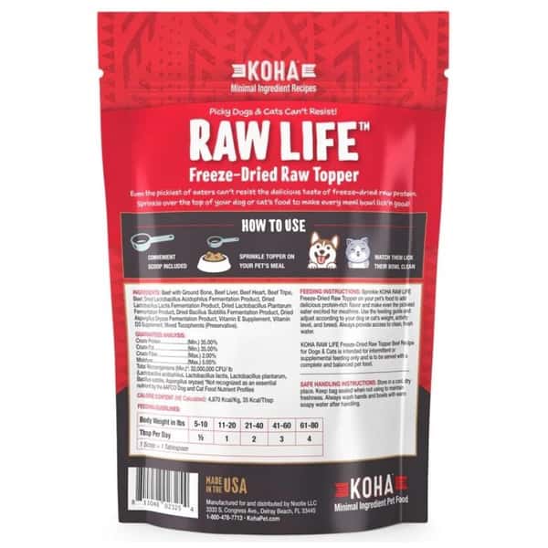 KOHA KOHA Raw Life 滋味高凍乾貓狗糧伴 牛肉配方 8oz 8oz  背面圖