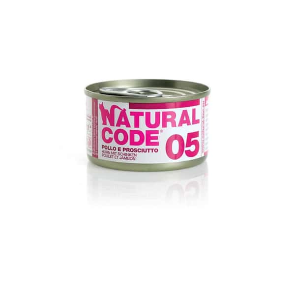 Natural Natural Code 貓罐頭 雞⾁ & ⽕腿 Chicken & Ham 85g 85g 正面圖