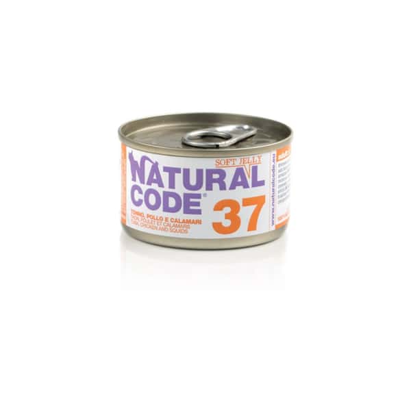 Natural Natural Code 貓罐頭 啫喱系列 ⾦槍⿂ & 雞⾁ & 魷⿂ Tuna & Chicken & Squids in jelly 85g 85g 正面圖