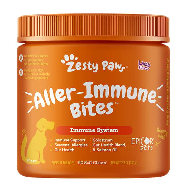 Zesty Zesty Paws 抗敏免疫咀嚼軟粒 羊肉味 ALLER-IMMUNE BITESLAMB 90CT JAR 正面圖