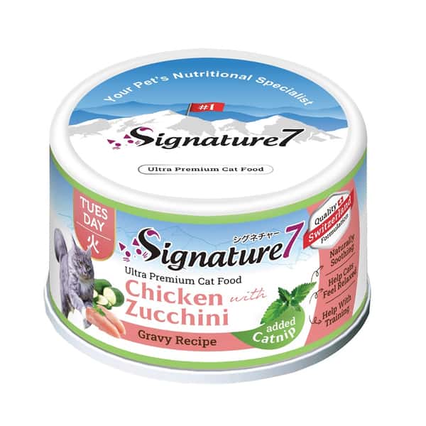 Signature7 Signature7 貓罐頭 貓薄荷舒壓配方肉湯罐罐 雞肉+櫛瓜 70g 70g 正面圖