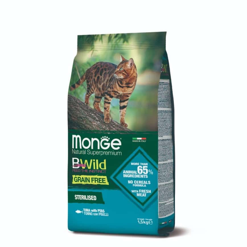 Monge Bwild 貓糧 無穀物 吞拿魚豌豆成貓配方 絕育貓專用 1.5kg (MO2089)  (img2)