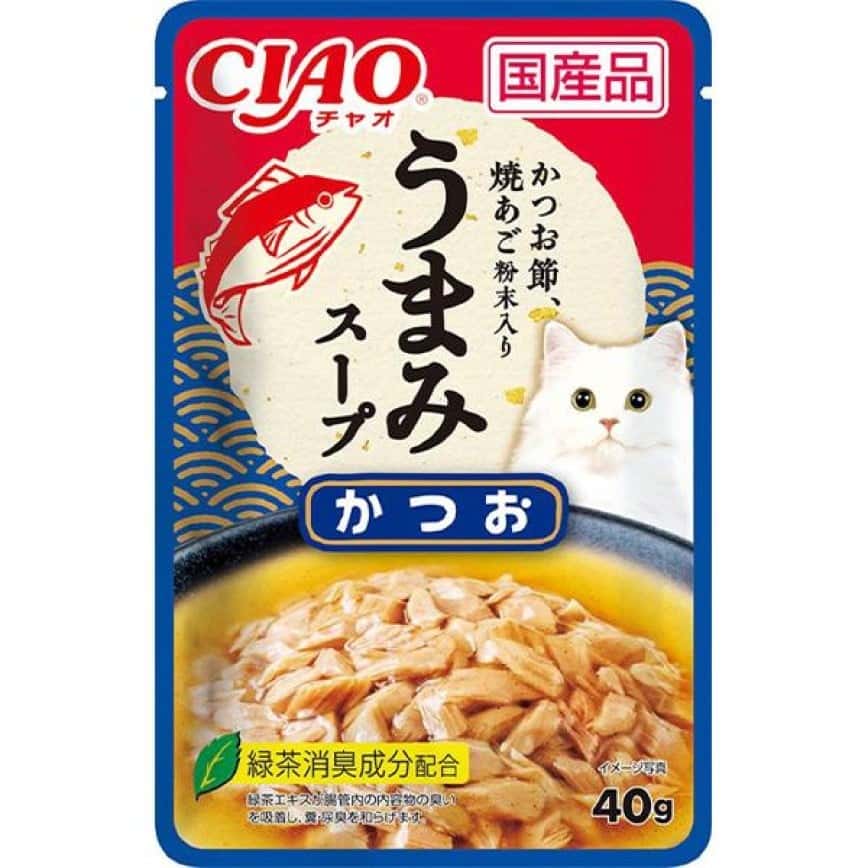 CIAO 貓濕糧 日本滋味湯軟包系列 鰹魚+飛魚乾粉 40g (藍) (IC-352) (圖片2)