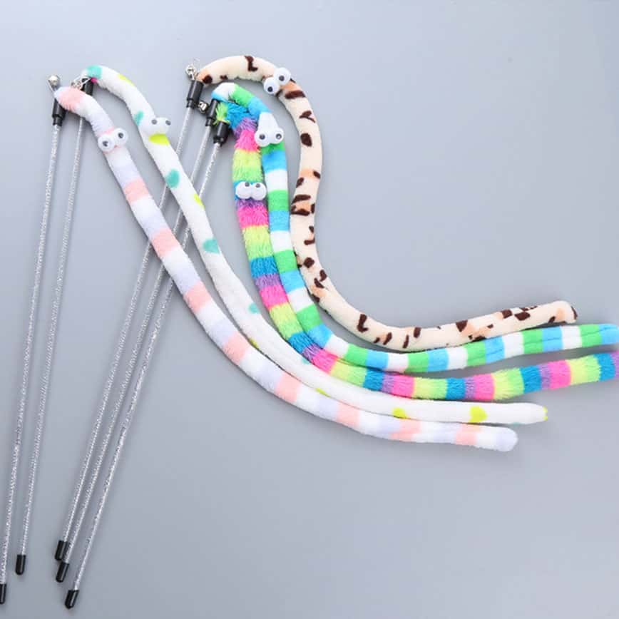 HelloDOG 玩具嚴選 彩色絨布條鈴鐺逗貓棒 大眼眼 (款式隨機) (圖片2)