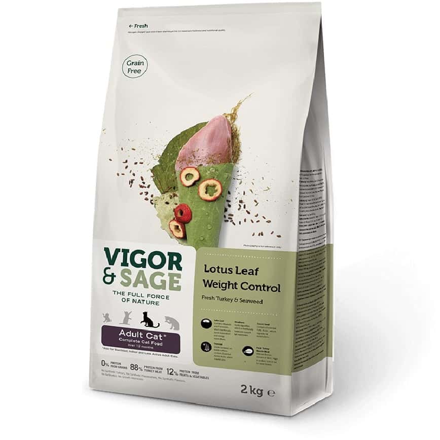 VIGOR & SAGE 無穀物天然糧 荷葉減重成貓(新鮮去骨火雞肉+海苔) Lotus Leaf Weight Control Adult Cat 2kg (17016) (TBS) (圖片2)
