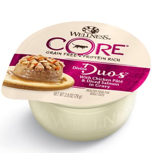 WELLNESS WELLNESS CORE 貓罐頭 無穀物 Divine Duos 雙重滋味杯 雞肉茸配三文魚肉丁 2.8oz 8oz  正面圖