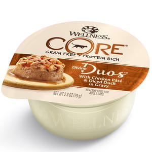 WELLNESS WELLNESS CORE 貓罐頭 無穀物 Divine Duos 雙重滋味杯 雞茸配鴨肉丁 2.8oz 8oz  正面圖