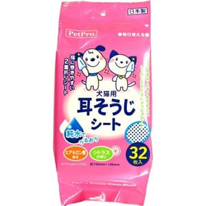 日本PetPro 日本PetPro 耳部去耳垢清潔濕紙巾 32枚入  貓犬用 正面圖