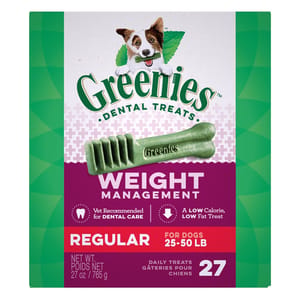 Greenies Greenies 狗零食 WM Regular 體重管理潔齒骨 標準犬用 27支 27oz 27oz 犬用 正面圖