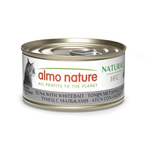 Almo Almo Nature HFC 貓罐頭 天然系列 吞拿魚+白飯魚 70g 70g  正面圖