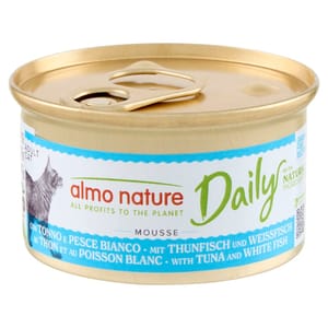 Almo Almo Nature Daily Mousse 成貓罐頭 慕絲主食系列 吞拿魚+鱈魚 85g 85g 正面圖
