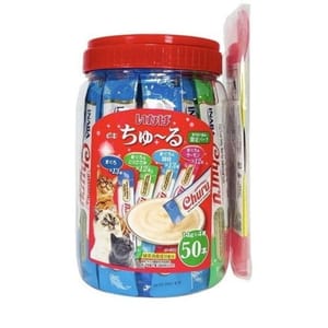 CIAO CIAO 貓零食 日本綜合三文魚貝柱金槍魚肉醬 14g 50本罐裝 - 限定品 14g 正面圖