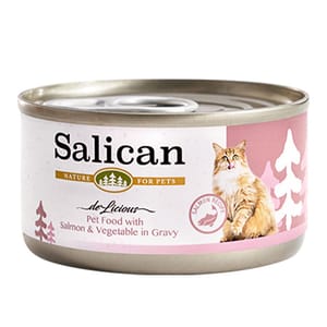 Salican Salican 貓罐頭 肉汁三文魚+蔬菜 85g 85g 正面圖