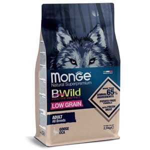 Monge Monge Bwild 狗糧 低穀物野生系列 成犬配方 鵝肉 15kg 或 15kg  正面圖