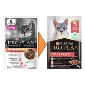 PURINA PURINA PROPLAN 冠能 貓濕糧 成貓美毛亮麗配方 醬汁三文魚 85g 85g  正面圖
