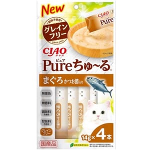 CIAO CIAO 肉泥 貓零食 Churu Pure 無添加三文魚鰹魚味 14g 4本入 14g  正面圖