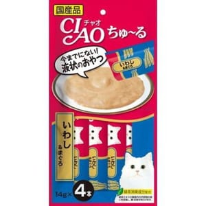 CIAO CIAO 肉泥 貓零食 沙丁魚吞拿魚肉醬 14g 4本入 14g  正面圖