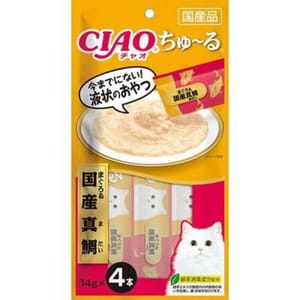 CIAO CIAO 肉泥 貓零食 國產真鯛肉醬 14g 4本入 14g  正面圖