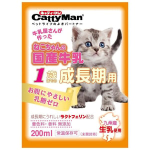 日本CattyMan 日本CattyMan 1歲成長期貓用 日本國產牛乳牛奶 200ml 200ml 貓用 正面圖