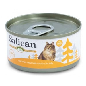 Salican Salican 貓罐頭 白肉吞拿魚鳀魚啫喱 85g 橙 85g  正面圖