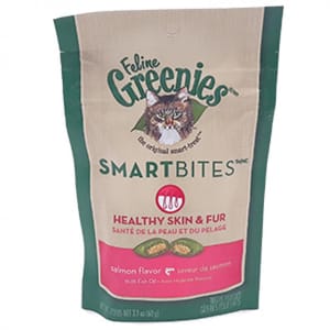 美國Greenies 美國Greenies Smart Bites 貓咪夾心餅 美毛護膚三文魚味 60g 60g  正面圖
