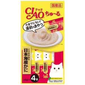CIAO CIAO 肉泥 貓零食 雞肉+蟹肉醬 14g 4本入 14g  正面圖