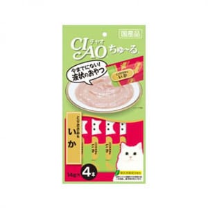 CIAO CIAO 肉泥 貓零食 雞肉+魷魚肉醬 14g 4本入 14g  正面圖