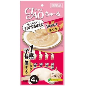 CIAO CIAO 肉泥 貓零食 1歲以下 金槍魚肉醬 14g 4本入 14g  正面圖