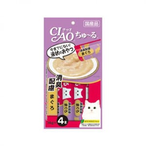 CIAO CIAO 肉泥 貓零食 金槍魚消便臭配方肉醬 14g 4本入 14g  正面圖