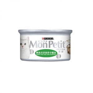 MonPetit MonPetit 貓罐頭 銀罐系列 鰹魚吞拿魚伴小鯷魚 80g 80g 正面圖