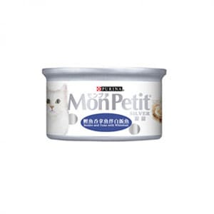 MonPetit MonPetit 貓罐頭 銀罐系列 鰹魚吞拿魚伴白飯魚 80g 80g  正面圖