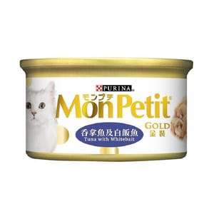 MonPetit MonPetit 貓罐頭 金裝系列 金裝吞拿魚及白飯魚 85g 85g  正面圖