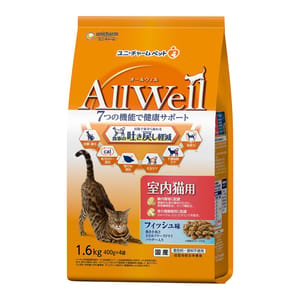 日本Allwell 日本Allwell 室內成貓用 減嘔吐機率配方貓糧 綜合魚味 1.6kg 6kg 貓用 正面圖