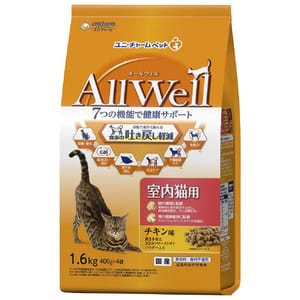 日本Allwell 日本Allwell 室內成貓用 減嘔吐機率配方貓糧 雞肉味 1.6kg 6kg 貓用 正面圖