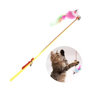 HelloDOG HelloDOG 玩具嚴選 吊吊小老鼠羽毛逗貓棒 1支 正面圖