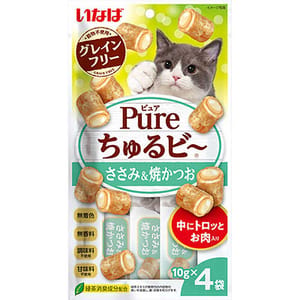 CIAO CIAO 貓零食 日本 Pure Chiu 天然軟心零食粒 雞肉+燒鰹魚味 10g 4袋入 10g  正面圖
