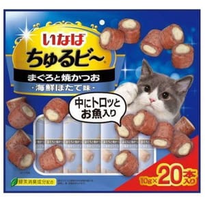 日本INABA 日本INABA 貓零食 軟心零食粒 金槍魚及鰹魚烤扇貝海鮮味 10g 20袋入 10g 正面圖