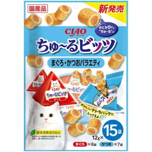 CIAO CIAO 貓零食 日本零食粒 雞肉及金槍魚味 12g 15袋入 12g 正面圖