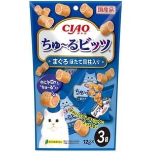 CIAO CIAO 貓零食 日本軟心零食粒 扇貝及吞拿魚味 12g 3袋入 12g  正面圖