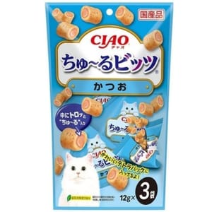CIAO CIAO 貓零食 日本軟心零食粒 鰹魚味 12g 3袋入 12g  正面圖