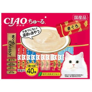 CIAO CIAO 肉泥 貓零食 金槍魚及蟹混合海鮮味 14g 40本入 14g  正面圖