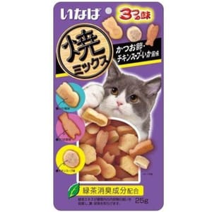 CIAO CIAO 貓零食 日本夾心潔齒餅 雞肉及魷魚及海鮮味 25g 25g  正面圖