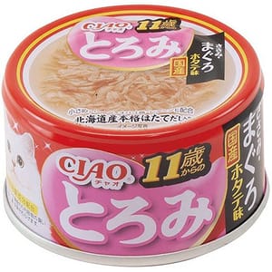 CIAO CIAO 貓罐頭 11歲以上 濃湯金槍魚+雞肉+扇貝 80g 80g  正面圖